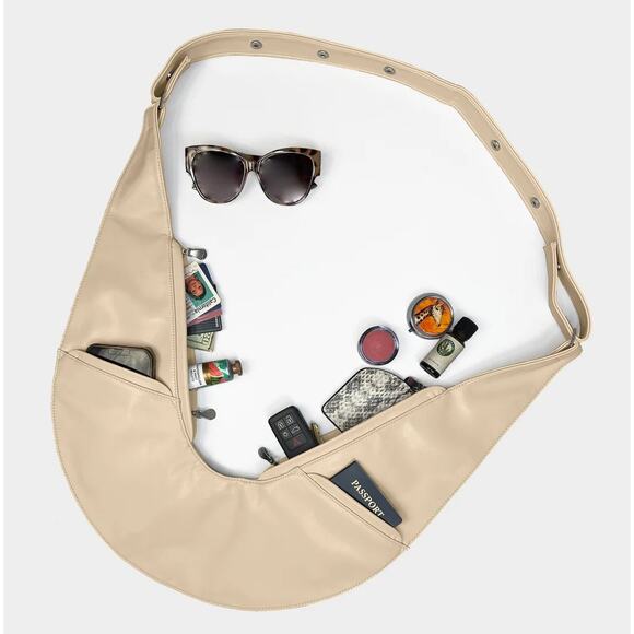 Sash Crossbody Sling Bag Cream Faux Leather | Travel Bag | Hidden Pockets - Picture 5 of 9